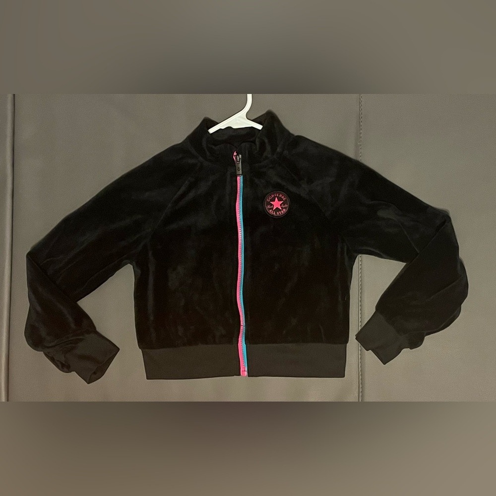 Converse Girls 8/10Y Crop Black Jacket with Pink and Blue Trim